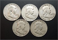 5 - 1949 Franklin Half Dollars