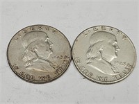 2- 1948 Benjamin Franklin Silver Half Dollars
