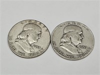 2-1953 D Benjamin Franklin Silver Half Dollars