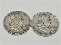 2-1952 D Benjamin Franklin Silver Half Dollars