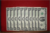 (10) 2013 Unc. Consecutive $2 Federal Reserve