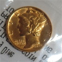 Gold Plated 1942 Silver Mercury Dime
