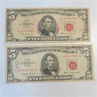 TWO (2) $5 1963 U.S. Notes