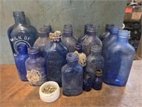 Estate lot of cobalt blue bottles