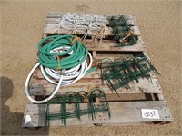 Lawn edge fencing and 2 garden hoses