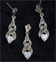 Sterling Silver Marcasite Earrings & Pendant Set