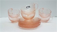 6 DEPRESSION GLASS CUPS & SAUCERS