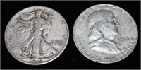 (2) Silver Half Dollars 1943, 1953