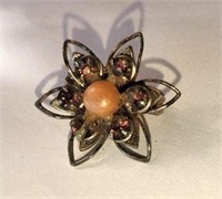 VINTAGE GOLD PURPLE PEARL ATOMIC STARBURST BROOCH