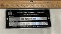 IH VIN Rotary Hoe Number Plate
