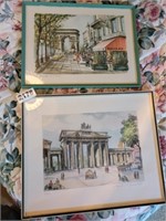 VINTAGE MGM LITHOGRAPH PARIS AND BERLIN FRAMED ART
