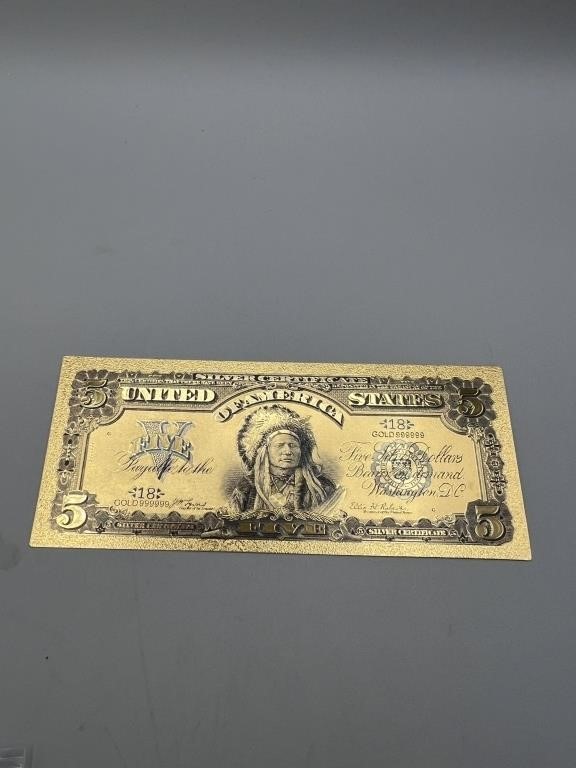 24K Gold Foil Indian Head Note