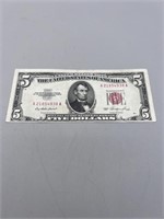 1953 $5 Red Seal Note, Off Center