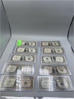 (10) $1 Silver Certificates Notes - () 1935 & () 1