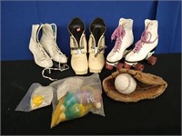 Box Ski Boots, Skates, Ice Skates,Ball and Mitt