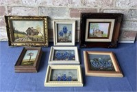 BOX LOT: 7 FRAMED SMALL CANVAS ART