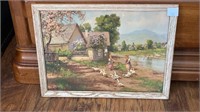 Framed and Signed Picture Feeding Geese