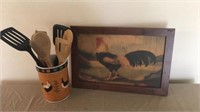 Rooster kitchen utensils and picture