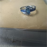 Silver Toned Blue & White Stone Ring