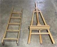 (G) Vintage Easel 71” tall and Ladder 58”
