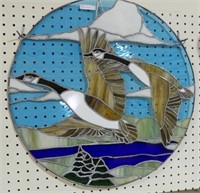 22" ROUND STAINED GLASS "CANADA GEESE" HANGING