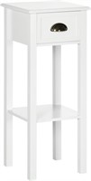 B6155 2-Tier Side Table with Drawer, white