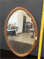 Antique Oak Framed Beveled Glass Mirror