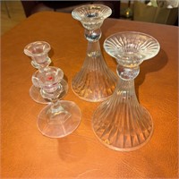 4 Vintage Crystal / Glass Candlesticks