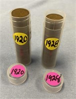 2 rolls of wheat pennies, 1920 & 1928