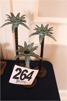 Set of (3) Metal Palm Tree Themed Candle Holders