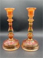 Carnival Glass Marigold Tapered Candle Holders