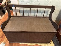 Wooden Storage Bench with Contents
