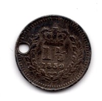1839 Great Britain 1 1/2 Pence Silver Coin