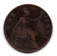 1901 Great Britain One Penny Coin