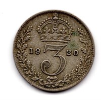 1920 Great Britain 3 Pence Silver Coin