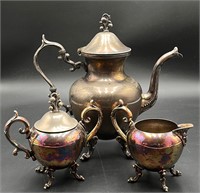 Silver on Copper Tea Pot and Creamer/Sugar