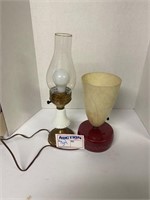1) Milk Glass & 1) Porcelain Base Electric Lamps