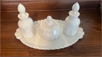 Vintage Milk Glass Dresser Set