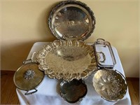 LOT Silver Plate Platters, Cups, Dishes