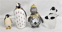 4 Penguin Figurines - Porcelain, Pewter Etc.4 Peng