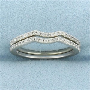 Curved Diamond Wedding Band Rings Set of 2 in 14k