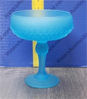 Vintage Blue Satin Glass Compote