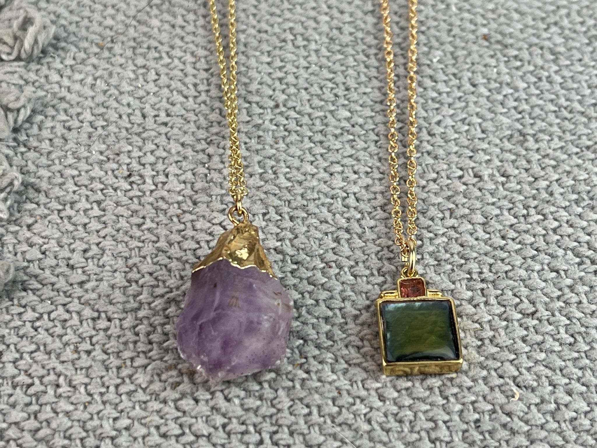 Amethyst Geode Gold Tone Necklace w/ other