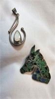 S/S "HORSE" BROOCH & S/S OPAL PENDANT