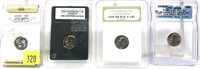 Lot, 4 slab certified Proof and Unc. dimes: