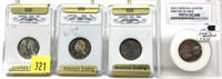 Lot, 4 slab certified Proof and Unc. quarters: