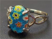 925 stamped Murano milaflori glass ring size 9.5