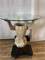 Glass Top Carved Base Accent Table