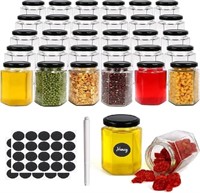 30 Pack 6 oz Hexagon Glass Jars with Black Lids, 1