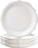 SOUJOY Set of 6 Porcelain Dinner Plate, 10.5'', Wh